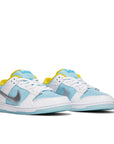 A pair of the Nike sb dunk low pro ftc lagoon pulse  skating shoes in blue and white