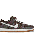 Side of the Nike sb dunk low pro skating shoes in paisley brown