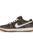 Side of the Nike sb dunk low pro skating shoes in paisley brown