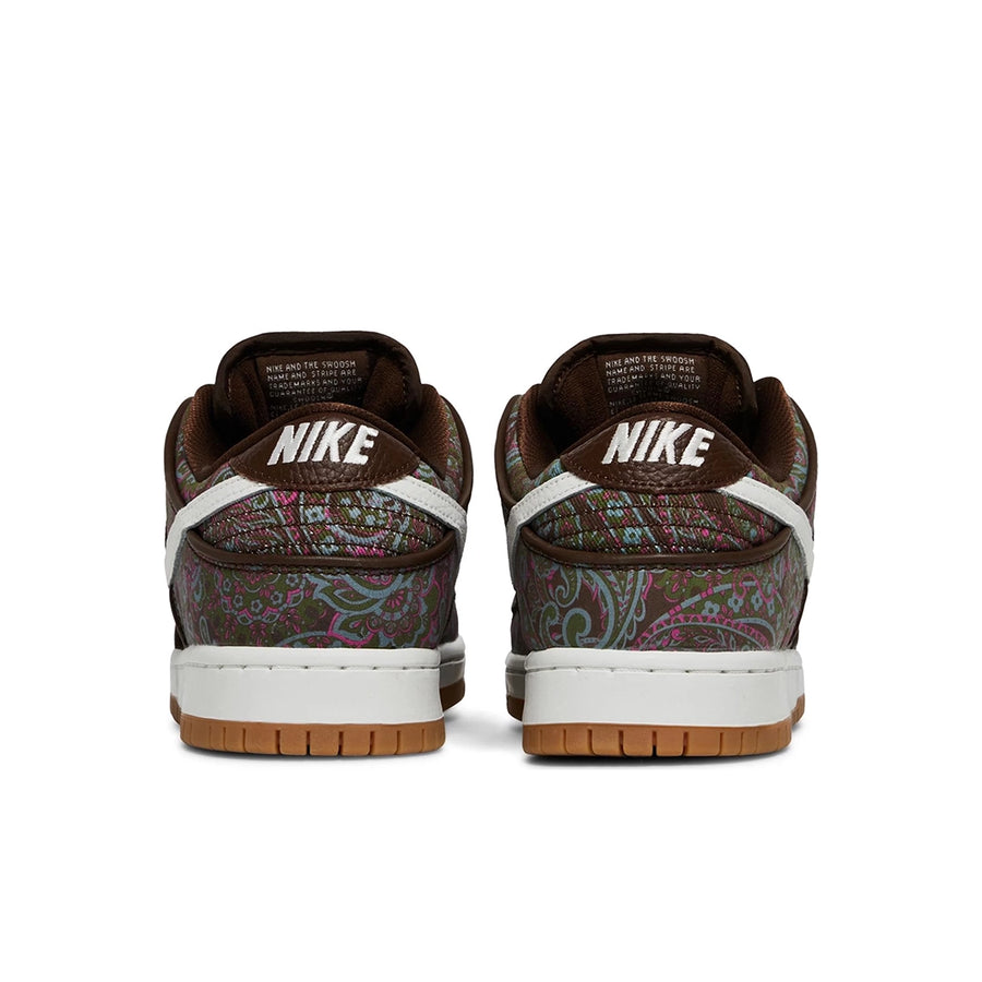 Heel of the Nike sb dunk low pro skating shoes in paisley brown