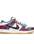 Side of the Nike sb dunk low pro parra abstract art skating shoes in a pop art and Olympics inspired design
