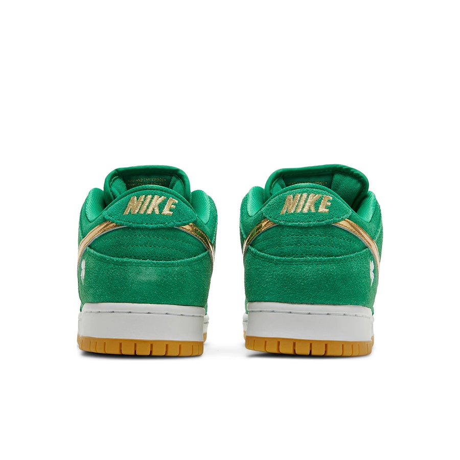 Heel of the Nike sb dunk low skating shoes in a green St Patricks Day colour