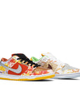 A pair of Nike sb dunk low street hawker skating shoes in a chinese print